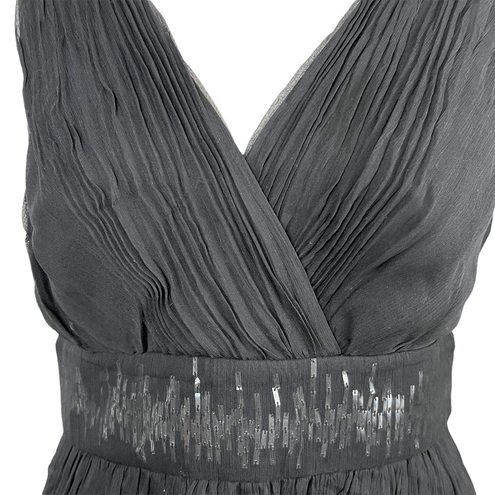 BCBGMaxAzria Black 100% Silk Bubble Skirt Cocktail Dress w/ Beaded Waist Sz 6 - Picture 5 of 17